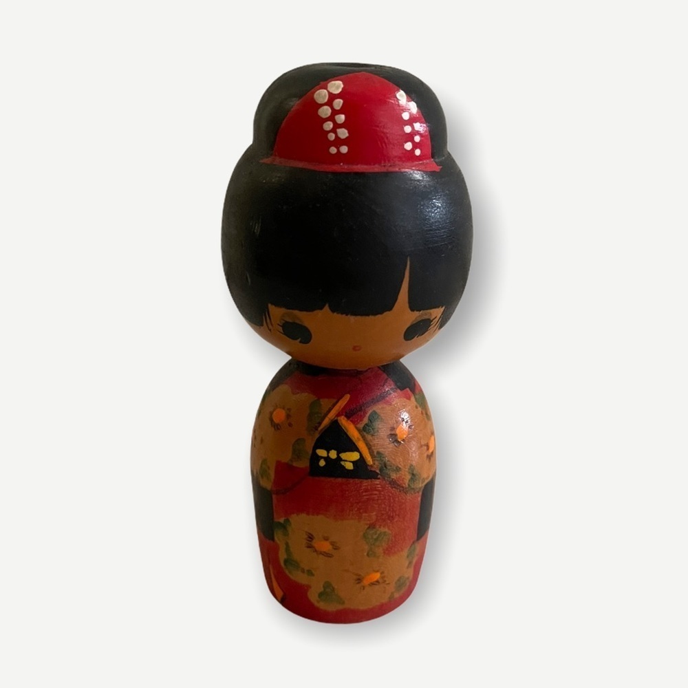 Vintage Kokeshi Wood Carved Doll Ornament Decor